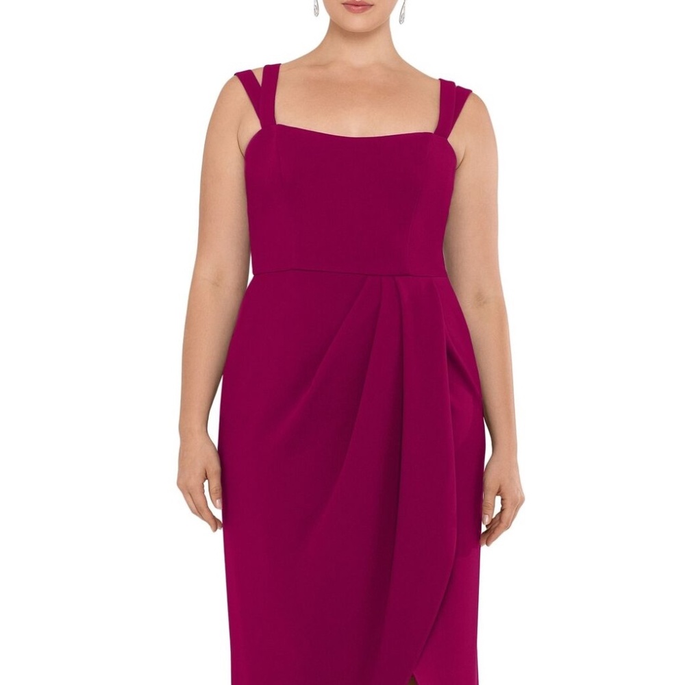 Xscape Womens Ruched Crepe Evening Dress Purple